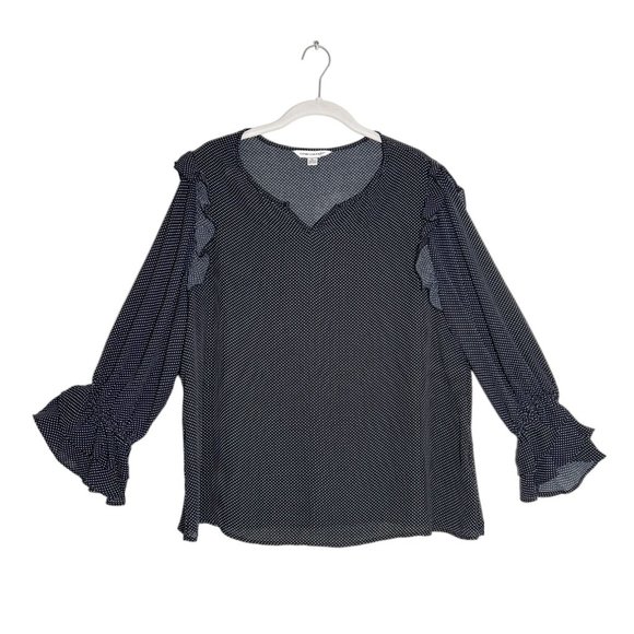 Counterparts Long Sleeve Ruffle Accent Pullover Blouse in Black/White - Sz XL - Picture 1 of 5